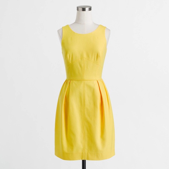 J Crew Factory Yellow Canary Textured Cotton Dress Pockets Lined 2 - Picture 1 of 14